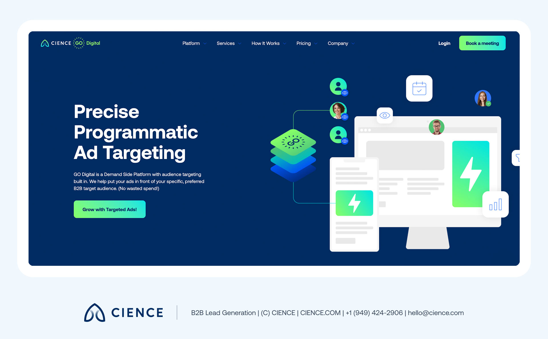 Ad management software dashboard showing programmatic campaign performance, bidding controls, and audience targeting options